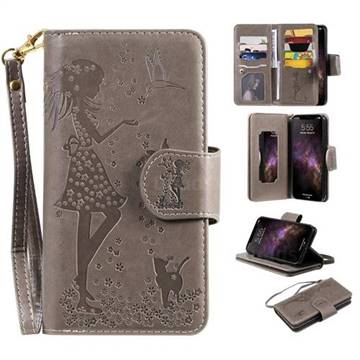 Embossing Cat Girl 9 Card Leather Wallet Case for iPhone 11 Pro Max (6.5 inch) - Gray