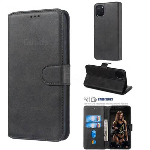 Retro Calf Matte Leather Wallet Phone Case for iPhone 11 Pro Max (6.5 inch) - Black