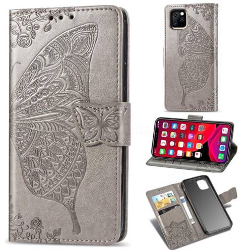 Embossing Mandala Flower Butterfly Leather Wallet Case for iPhone 11 Pro Max (6.5 inch) - Gray