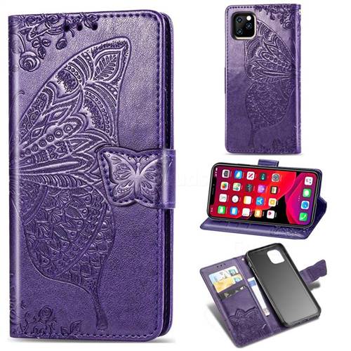 Embossing Mandala Flower Butterfly Leather Wallet Case for iPhone 11 Pro Max (6.5 inch) - Dark Purple