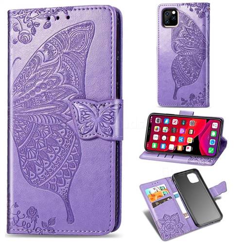Embossing Mandala Flower Butterfly Leather Wallet Case for iPhone 11 Pro Max (6.5 inch) - Light Purple