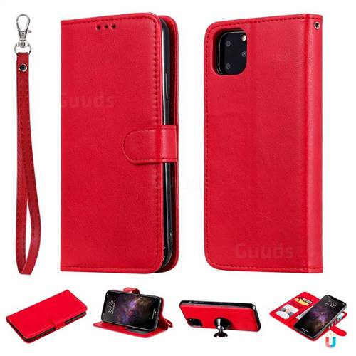 Retro Greek Detachable Magnetic PU Leather Wallet Phone Case for iPhone 11 Pro Max (6.5 inch) - Red