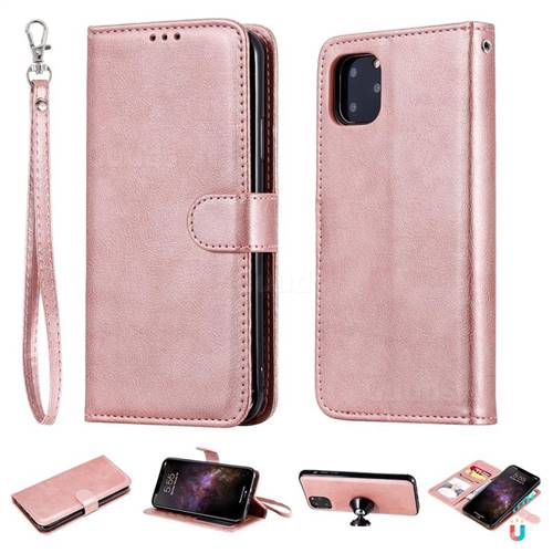 Retro Greek Detachable Magnetic PU Leather Wallet Phone Case for iPhone 11 Pro Max (6.5 inch) - Rose Gold