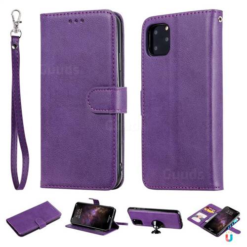 Retro Greek Detachable Magnetic PU Leather Wallet Phone Case for iPhone 11 Pro Max (6.5 inch) - Purple
