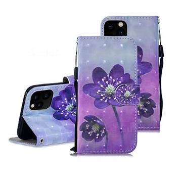 Purple Flower 3D Painted Leather Wallet Phone Case for iPhone 11 Pro Max (6.5 inch)