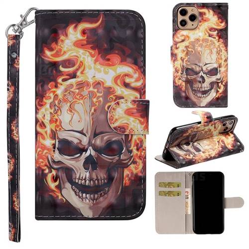 Flame Skull 3D Painted Leather Phone Wallet Case Cover for iPhone 11 Pro Max (6.5 inch)