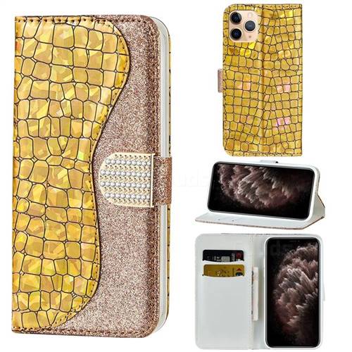 Glitter Diamond Buckle Laser Stitching Leather Wallet Phone Case