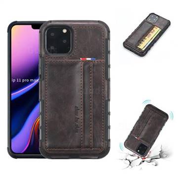 Luxury Shatter-resistant Leather Coated Card Phone Case for iPhone 11 Pro Max (6.5 inch) - Coffee