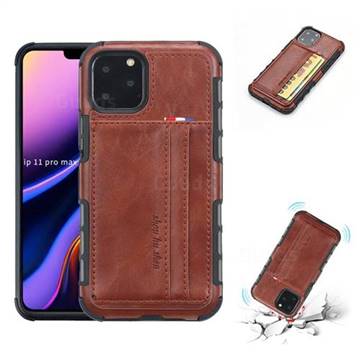 Luxury Shatter-resistant Leather Coated Card Phone Case for iPhone 11 Pro Max (6.5 inch) - Brown