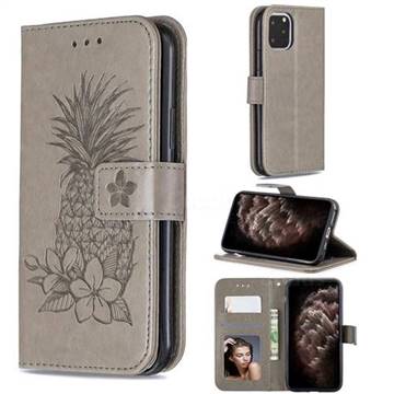 Embossing Flower Pineapple Leather Wallet Case for iPhone 11 Pro Max (6.5 inch) - Gray
