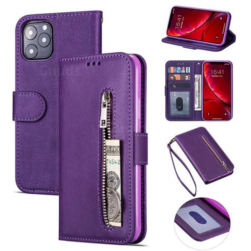 Retro Calfskin Zipper Leather Wallet Case Cover for iPhone 11 Pro Max (6.5 inch) - Purple