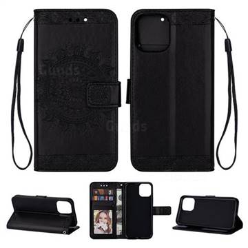 Intricate Embossing Totem Flower Leather Wallet Case for iPhone 11 Pro Max (6.5 inch) - Black