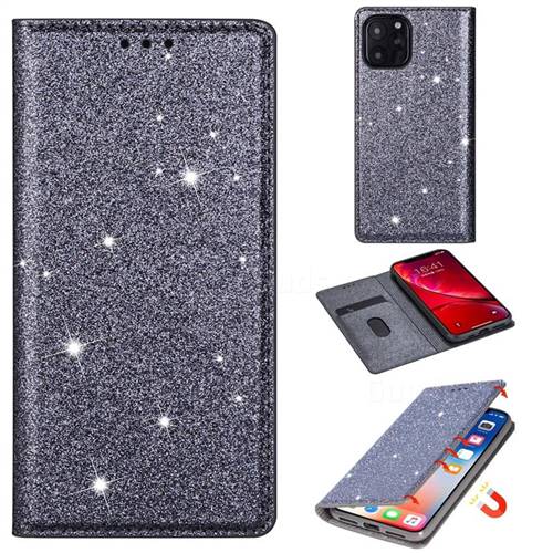 Ultra Slim Glitter Powder Magnetic Automatic Suction Leather Wallet Case for iPhone 11 Pro Max (6.5 inch) - Gray