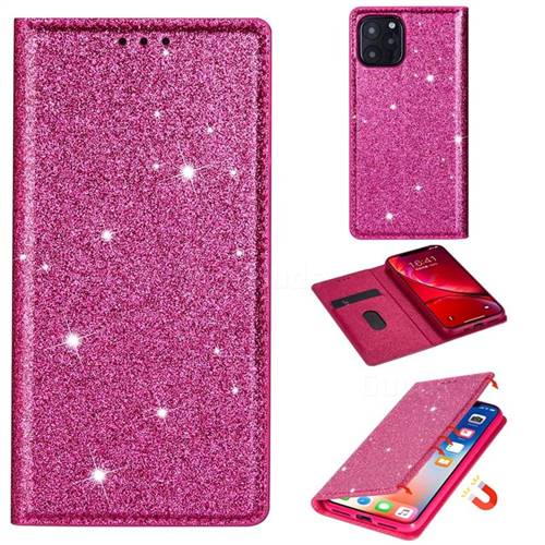 Ultra Slim Glitter Powder Magnetic Automatic Suction Leather Wallet Case for iPhone 11 Pro Max (6.5 inch) - Rose Red