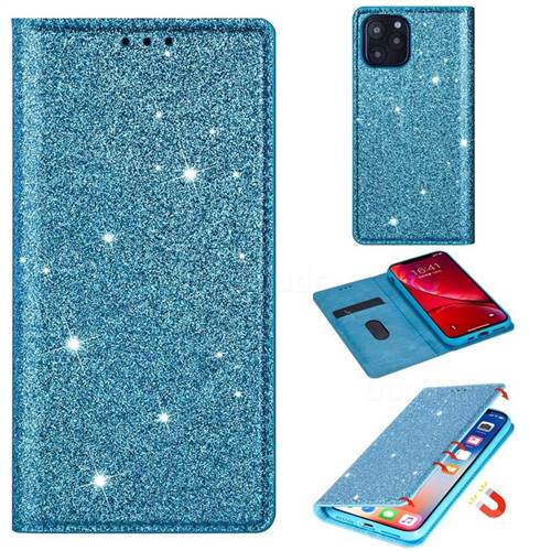 Ultra Slim Glitter Powder Magnetic Automatic Suction Leather Wallet Case for iPhone 11 Pro Max (6.5 inch) - Blue