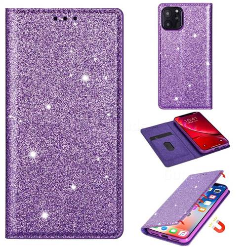 Ultra Slim Glitter Powder Magnetic Automatic Suction Leather Wallet Case for iPhone 11 Pro Max (6.5 inch) - Purple