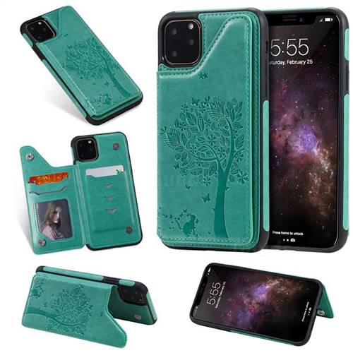 Luxury R61 Tree Cat Magnetic Stand Card Leather Phone Case for iPhone 11 Pro Max (6.5 inch) - Green