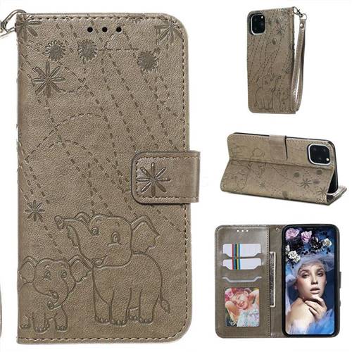 Embossing Fireworks Elephant Leather Wallet Case for iPhone 11 Pro Max (6.5 inch) - Gray