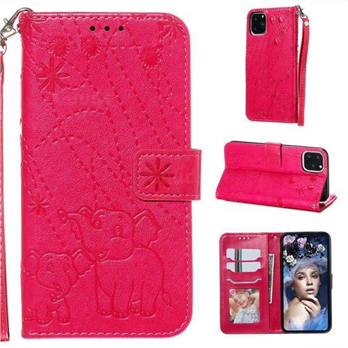 Embossing Fireworks Elephant Leather Wallet Case for iPhone 11 Pro Max (6.5 inch) - Red