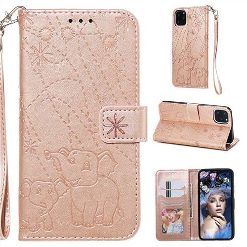 Embossing Fireworks Elephant Leather Wallet Case for iPhone 11 Pro Max (6.5 inch) - Rose Gold
