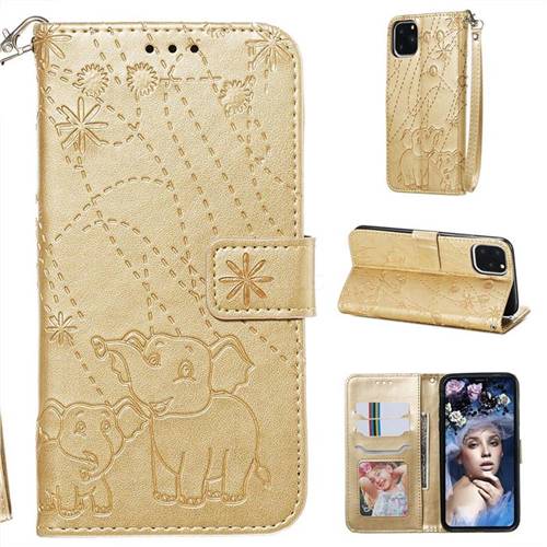 Embossing Fireworks Elephant Leather Wallet Case for iPhone 11 Pro Max (6.5 inch) - Golden