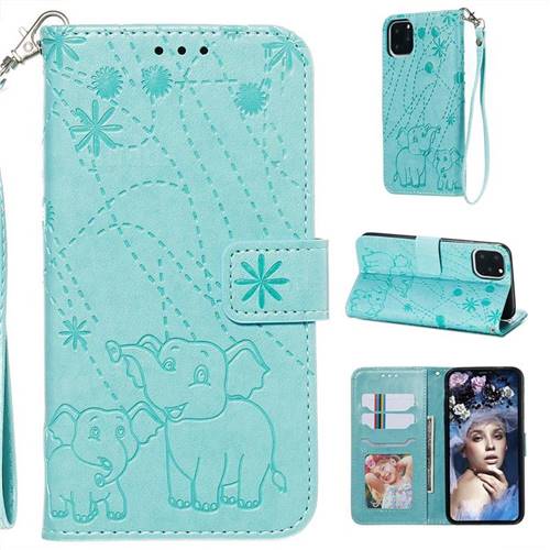 Embossing Fireworks Elephant Leather Wallet Case for iPhone 11 Pro Max (6.5 inch) - Green