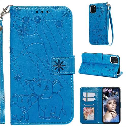 Embossing Fireworks Elephant Leather Wallet Case for iPhone 11 Pro Max (6.5 inch) - Blue