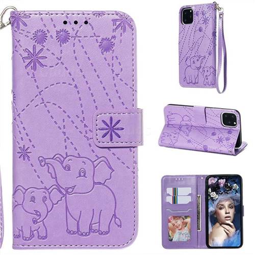 Embossing Fireworks Elephant Leather Wallet Case for iPhone 11 Pro Max (6.5 inch) - Purple
