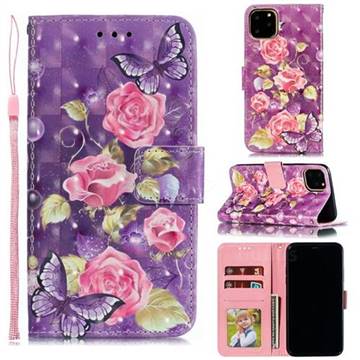 Purple Butterfly Flower 3D Painted Leather Phone Wallet Case for iPhone 11 Pro Max (6.5 inch)