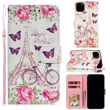 Bicycle Flower Tower 3D Painted Leather Phone Wallet Case for iPhone 11 Pro Max (6.5 inch)