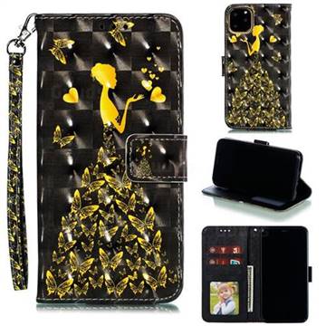 Golden Butterfly Girl 3D Painted Leather Phone Wallet Case for iPhone 11 Pro Max (6.5 inch)
