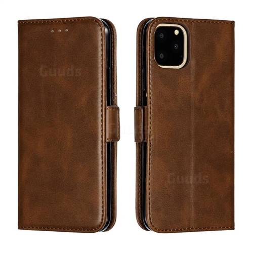 Retro Classic Calf Pattern Leather Wallet Phone Case for iPhone 11 Pro Max (6.5 inch) - Brown