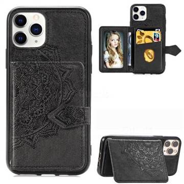 Mandala Flower Cloth Multifunction Stand Card Leather Phone Case for iPhone 11 Pro Max (6.5 inch) - Black