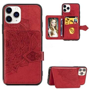 Mandala Flower Cloth Multifunction Stand Card Leather Phone Case for iPhone 11 Pro Max (6.5 inch) - Red