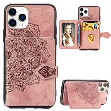 Mandala Flower Cloth Multifunction Stand Card Leather Phone Case for iPhone 11 Pro Max (6.5 inch) - Rose Gold