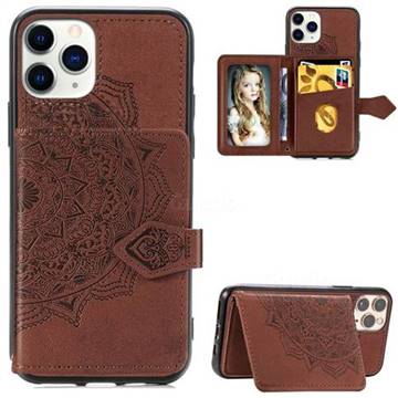 Mandala Flower Cloth Multifunction Stand Card Leather Phone Case for iPhone 11 Pro Max (6.5 inch) - Brown