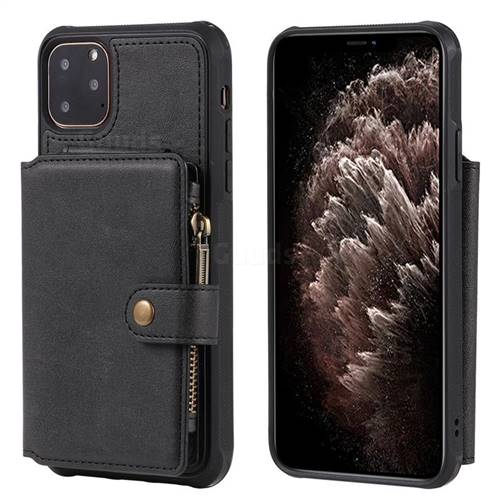 Retro Luxury Multifunction Zipper Leather Phone Back Cover for iPhone 11 Pro Max (6.5 inch) - Black