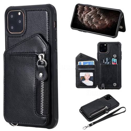 Classic Luxury Buckle Zipper Anti-fall Leather Phone Back Cover for iPhone 11 Pro Max (6.5 inch) - Black