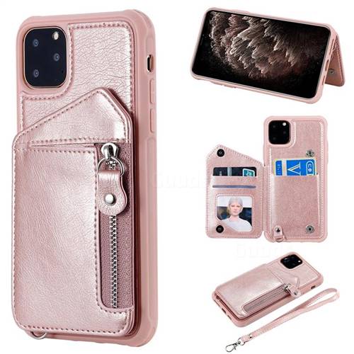 Classic Luxury Buckle Zipper Anti-fall Leather Phone Back Cover for iPhone 11 Pro Max (6.5 inch) - Pink