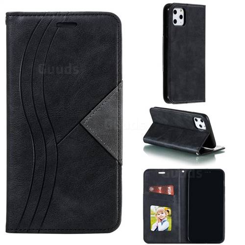 Retro S Streak Magnetic Leather Wallet Phone Case for iPhone 11 Pro Max (6.5 inch) - Black