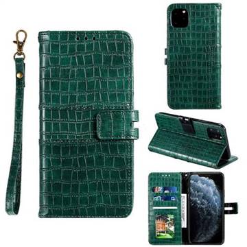 Luxury Crocodile Magnetic Leather Wallet Phone Case for iPhone 11 Pro Max (6.5 inch) - Green