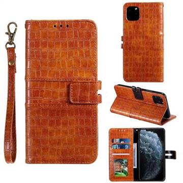Luxury Crocodile Magnetic Leather Wallet Phone Case for iPhone 11 Pro Max (6.5 inch) - Brown