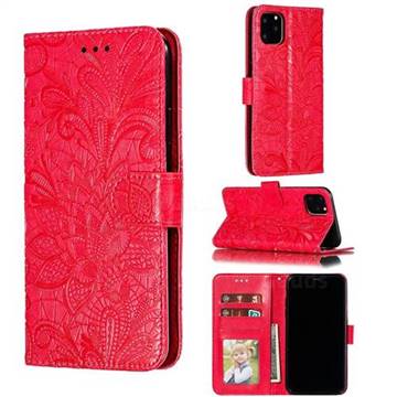 Intricate Embossing Lace Jasmine Flower Leather Wallet Case for iPhone 11 Pro Max (6.5 inch) - Red