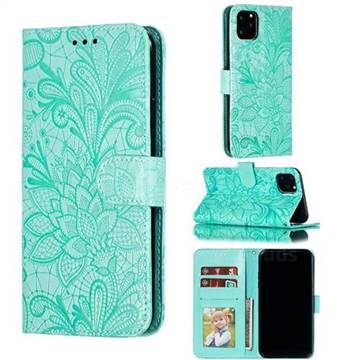 Intricate Embossing Lace Jasmine Flower Leather Wallet Case for iPhone 11 Pro Max (6.5 inch) - Green