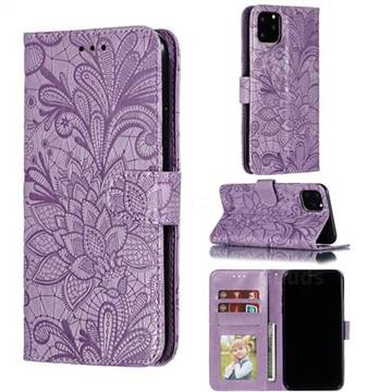 Intricate Embossing Lace Jasmine Flower Leather Wallet Case for iPhone 11 Pro Max (6.5 inch) - Purple
