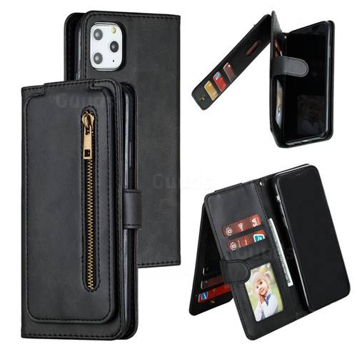 Multifunction 9 Cards Leather Zipper Wallet Phone Case for iPhone 11 Pro Max (6.5 inch) - Black