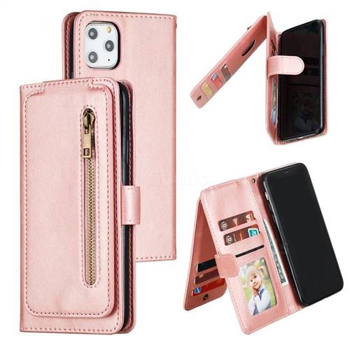 Multifunction 9 Cards Leather Zipper Wallet Phone Case for iPhone 11 Pro Max (6.5 inch) - Rose Gold