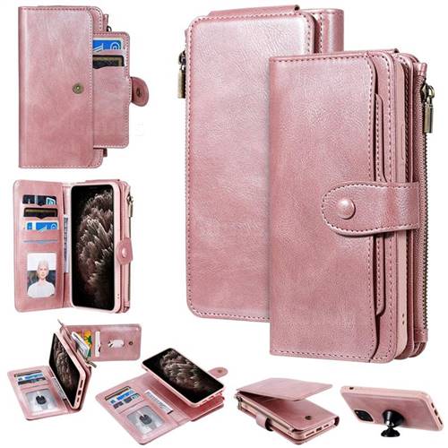 Retro Multifunction Zipper Magnetic Separable Leather Phone Case Cover for iPhone 11 Pro Max (6.5 inch) - Rose Gold