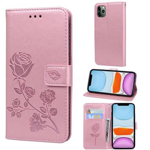 Embossing Rose Flower Leather Wallet Case for iPhone 11 Pro Max (6.5 inch) - Rose Gold