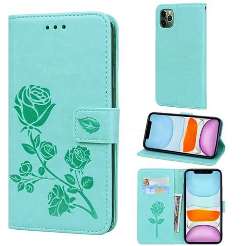 Embossing Rose Flower Leather Wallet Case for iPhone 11 Pro Max (6.5 inch) - Green